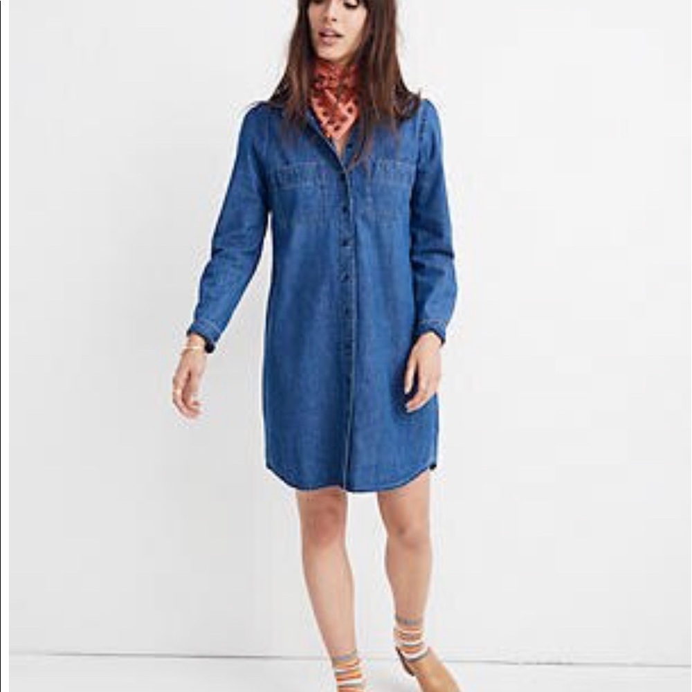 Madewell Denim puff-sleeve shirt dress